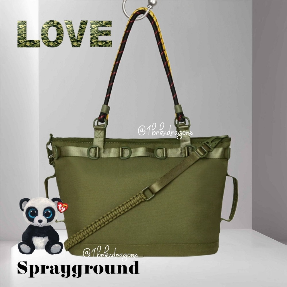 Sprayground Camo Military Limuted Edition Tote Olive Green Quilted Rope NWT RARE - Picture 14 of 15